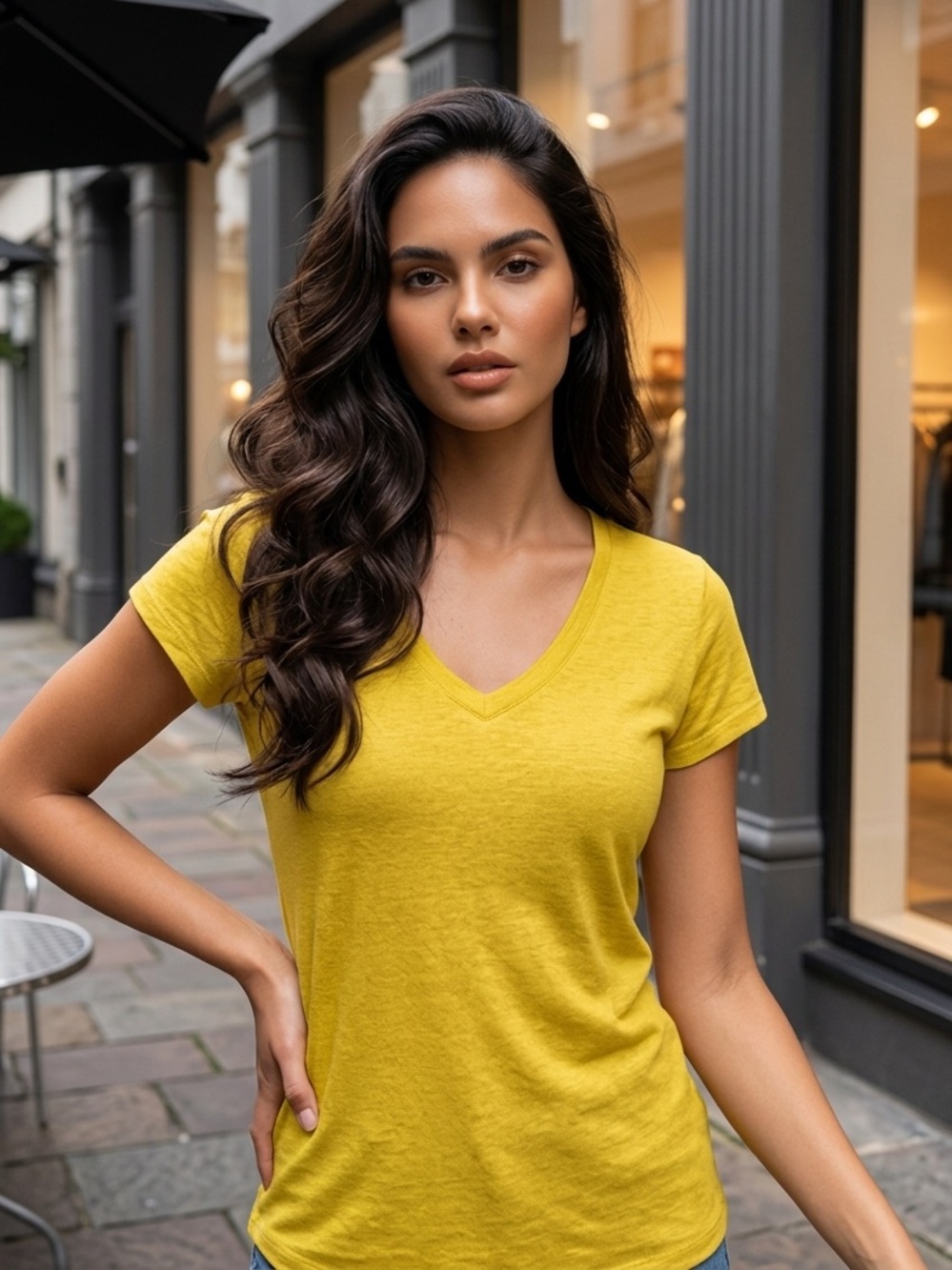 Tahari Women's Large Linen Blouse Mustard Yellow SS Pullover Shirt Top